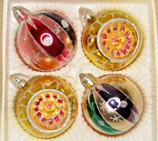 Lot Vintage Glass Glittered GOLD HARLEQUIN Indent BALL Christmas Ornament Poland