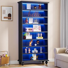 69-Inch Tall Bookcase with LED Lighting, Modern 9-Tier Freestanding Bookshelf