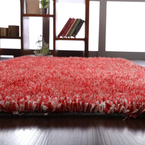 Eco-Friendly Hand Tufted Shag Polyester Area Rug Solid Red White BBH Homes - Picture 7 of 9