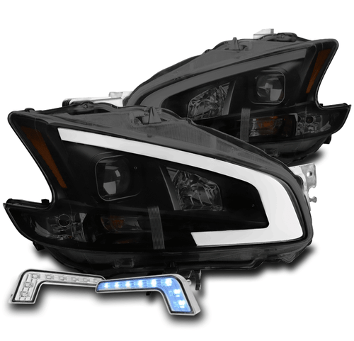 FOR 09-14 MAXIMA LED TUBE BLACK/SMOKE PROJECTOR HEADLIGHT LAMP W/BLUE DRL SIGNAL - Bild 1 von 4