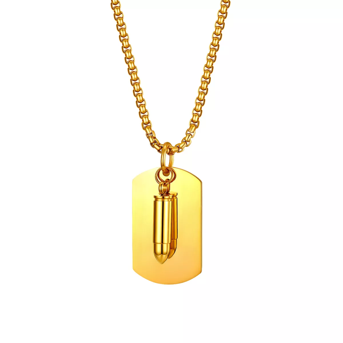 Men Army Military Gold Tone Bullet Dog Tag Pendant Necklace Chain Free  Engraving