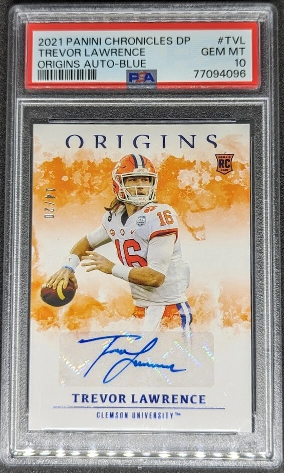 Trevor Lawrence Panini Chronicles Draft Picks Origins Rookie Autographs #TVL Blue