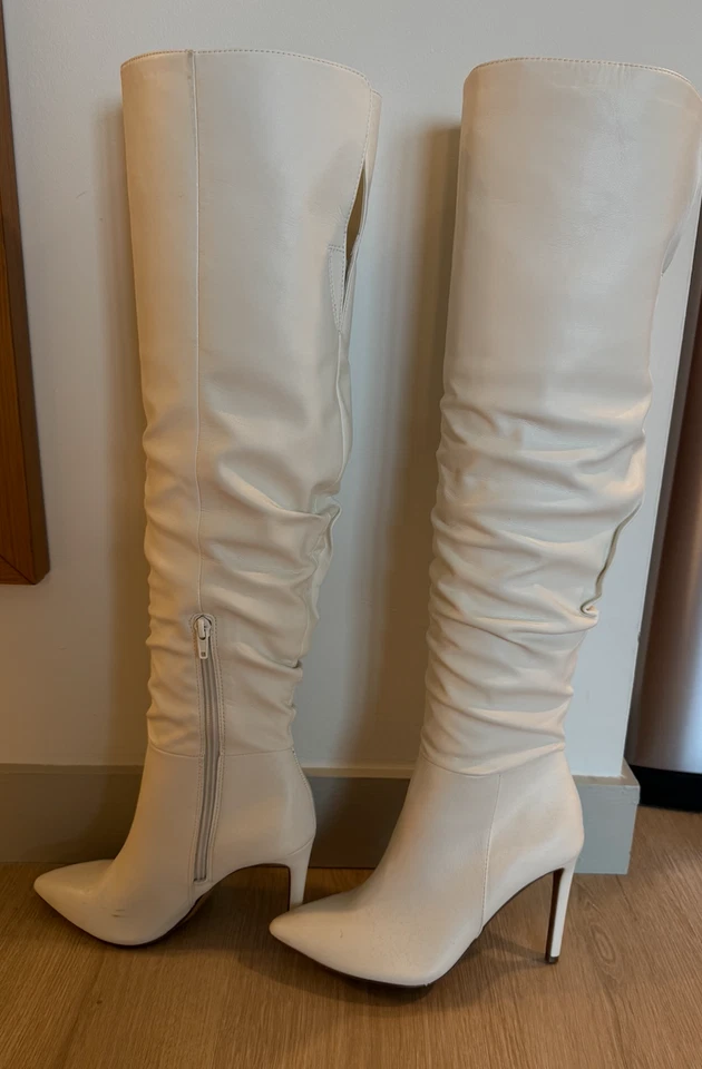 INC Womens Iyonna White Smooth, Faux Leather Slouchy Over-The-Knee Boots, Size 7 - Image 4 of 4