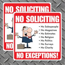  2 Pack 6"x6" NO SOLICITING High Quality Indoor/Outdoor Vinyl Decal FREE SHIP