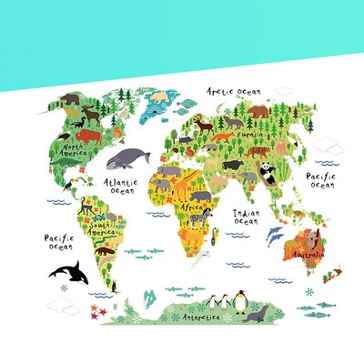  Animal World Map Aufkleber Karte Wandtattoo Selbstklebender Wandaufkleber