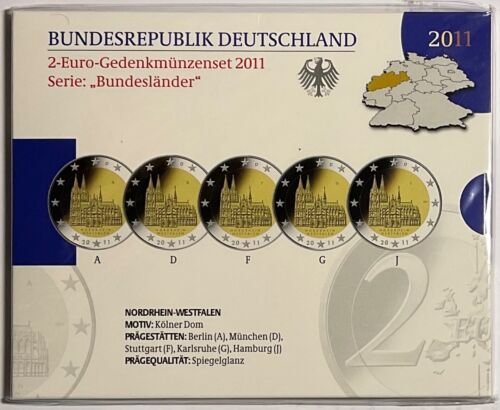 5 x 2 Euro Gedenkmünzen-Set Deutschland 2011 A-J  Nordrhein-Westfalen - Foto 1 di 1