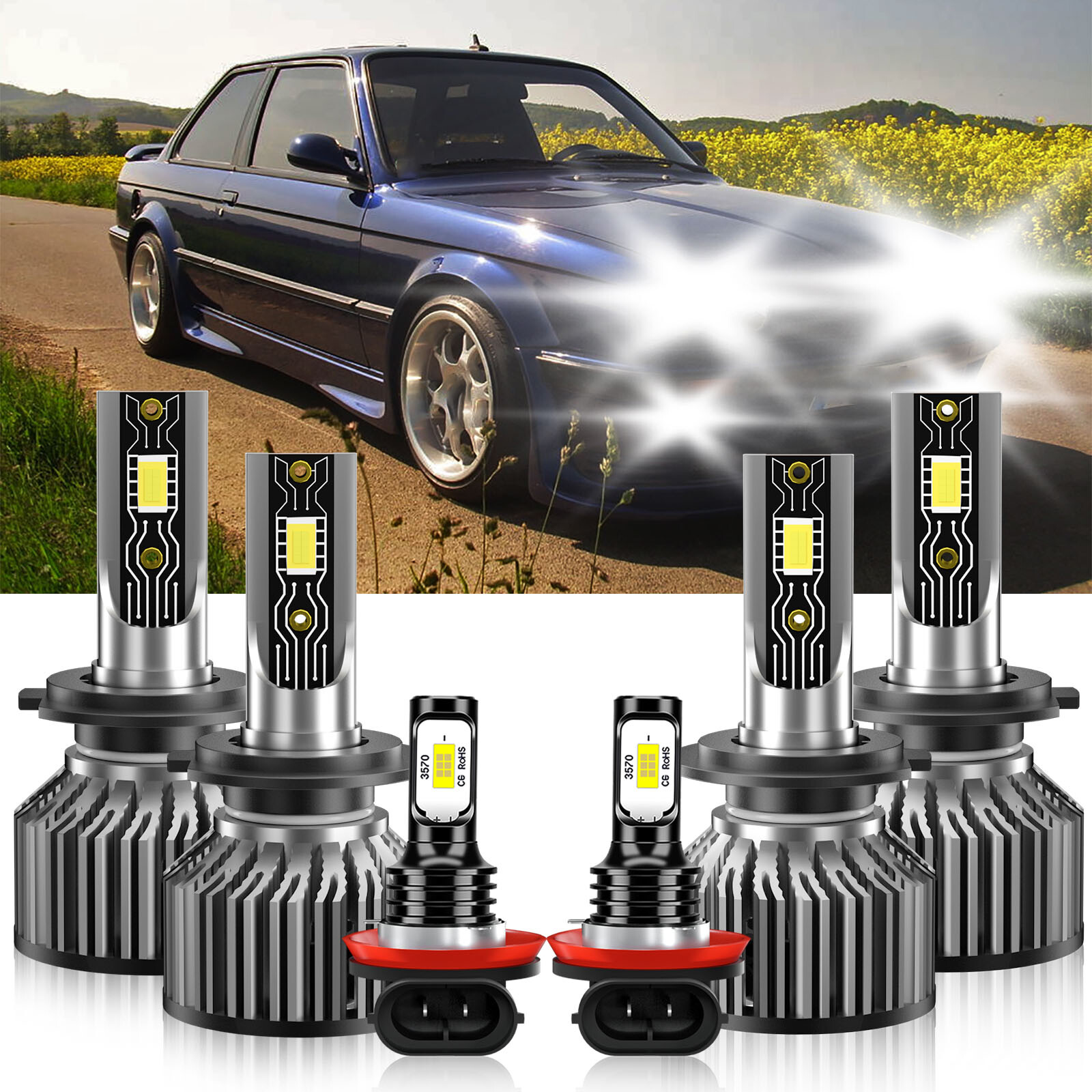 6x LED Headlight High/Low + Fog Light Bulbs kit white For BMW 323i 2006-2011