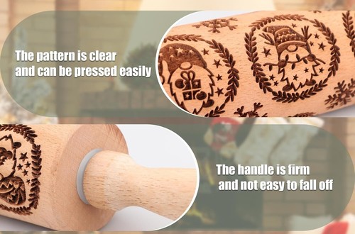 Nativity and Gnome Embossed Dough & Cookie Rollers Engraved Wooden Rolling Pin - Picture 8 of 14