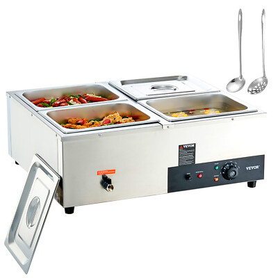 VEVOR Electric Food Warmer 4x12Qt Commercial Steam Table Buffet Pan Bain Marie