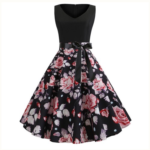 Maxi Kleider Für Damen Langarm 50er Jahre Kleid Damen Ärmellos Vintage Cocktail - Bild 22 von 33