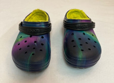 Girls CROCS Tye-Dyed Blue / Green/ Purple w/ Yellow Fleece Lining Size J6