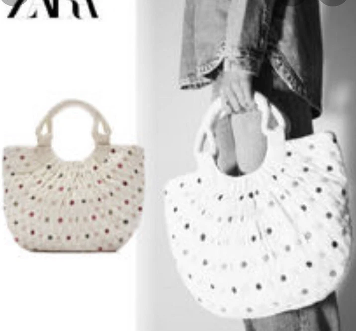 Nuevo con etiquetas Bolso Zara Lunares Tejido Crema Gran Tamaño OS Ref 6172/710 Nuevo Foto 3 de 3