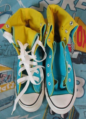 VTG 80s Converse All Star Dead Stock Turquoise Yellow Extra VTG 80s Converse All Star Dead Stock Turquoise Yellow Extra