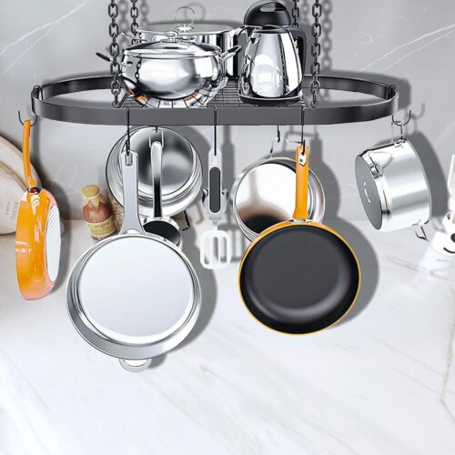 Kitchen Storage Rack Hanger Cookware Hanging Pot Shelf 9-Hook Pan Holder - Picture 7 of 10