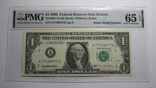 $1 1995 Radar Serial Number Federal Reserve Currency Bank Note Bill PMG UNC65EPQ