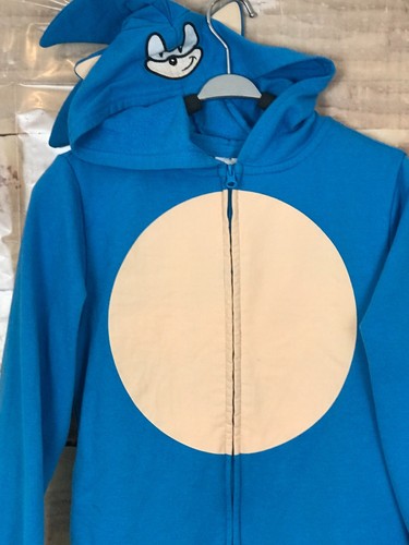 Sega Sonic Boys M Costume Sweatshirt Blue Zip Pockets 3D Quills Hoodie - Picture 2 of 9