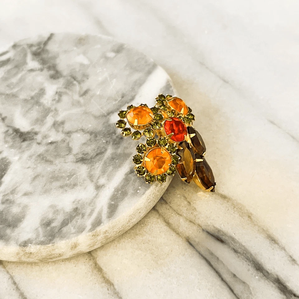 Broche de Cristal Multicolor Vintage Verde Citrino y Topacio Color Piedra Prendedor Foto 3 de 4