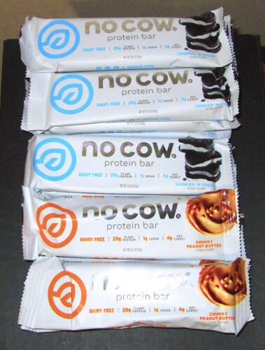 No Cow-Cookies 'N Cream and Chunky Peanut Butter Protein Bars-set of 12