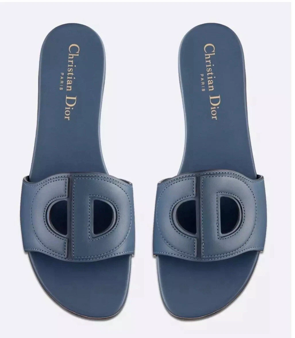 Sandales plates Christian Dior Dway D Club cuir bleu logo CD club coulissant mule 41