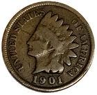 1901 Indian Head Cent Penny Good Condition 1c One Cent US Coin Free Ship- 3604