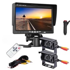 7" Monitor 2x Rear View Backup Camera 4PIN System For RV Truck Heavy Equipment