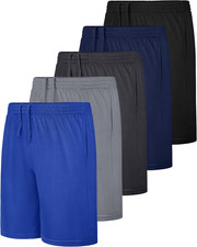 5 Pack Boys Athletic Shorts, Kids Youth Basketball Soccer Active Performance Qui