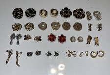 19 Pair Vintage Clip On Earrings Rhinestone Faux Pearl Gold Tone Jewelry Estate