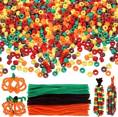 1000PC Fall Pony Beads with 100 Pipe Cleaners for DIY Crafts