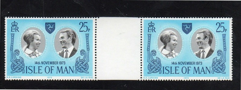 ISLE OF MAN 1973 #35 GUTTER PAIR MNH WEDDING OF PRINCESS ANNE