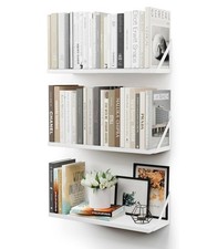 CASSA TOKO Wall Mounted Floating Book Shelves for Wall Set of 3, Shelf, WHITE
