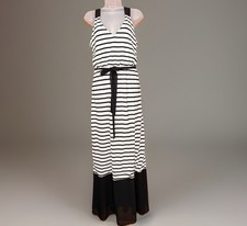 Express Halter Maxi Dress Women M Black White Striped Chiffon Hem Boho Nautical