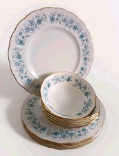 Colclough Braganza 6x Dinner Plates & 6x Dessert Bowls Vintage Blue Floral China