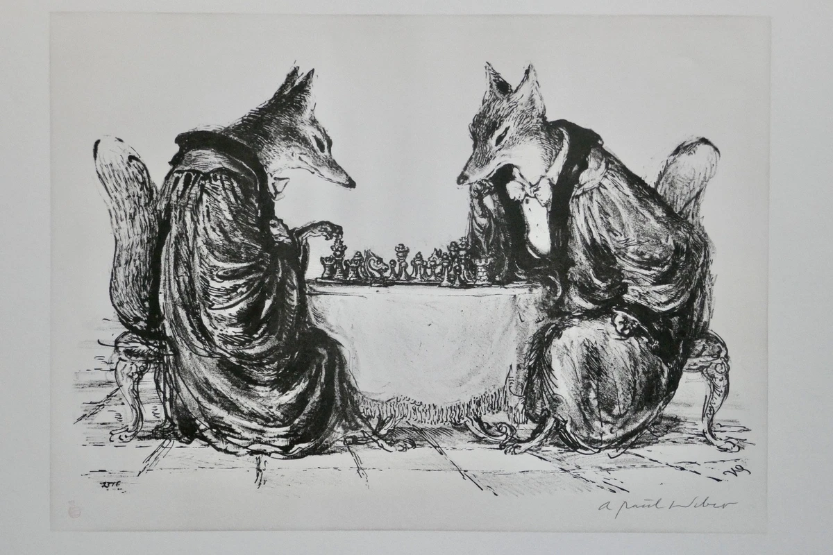 A. Paul Weber, Original Lithographie 1978, signiert, Die beiden Anwälte