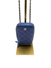 Chanel Vertical Camera Bag Blue Caviar Leather Gold‑Tone Hardware Authentic