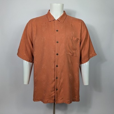 Tommy Bahama Relaxed Fit Herren 100% Seide Camp Hemd XL Orange Kurzarm
