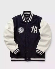 NY Yankees Men's Black Wool and White Leather Sleeves Letterman Varsity Jacket