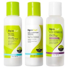 DevaCurl Curls-On-The-Go Travel- No-poo/One Cond/ STLNG Cream/Light DFNG Gel 3oz