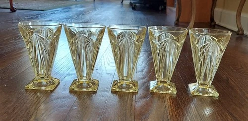 Five Yellow Pyramid Depression Glass Tumblers