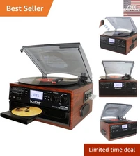 Portable BT-22M Bluetooth Record Player: CD, Cassette & Vinyl Playback, Remote