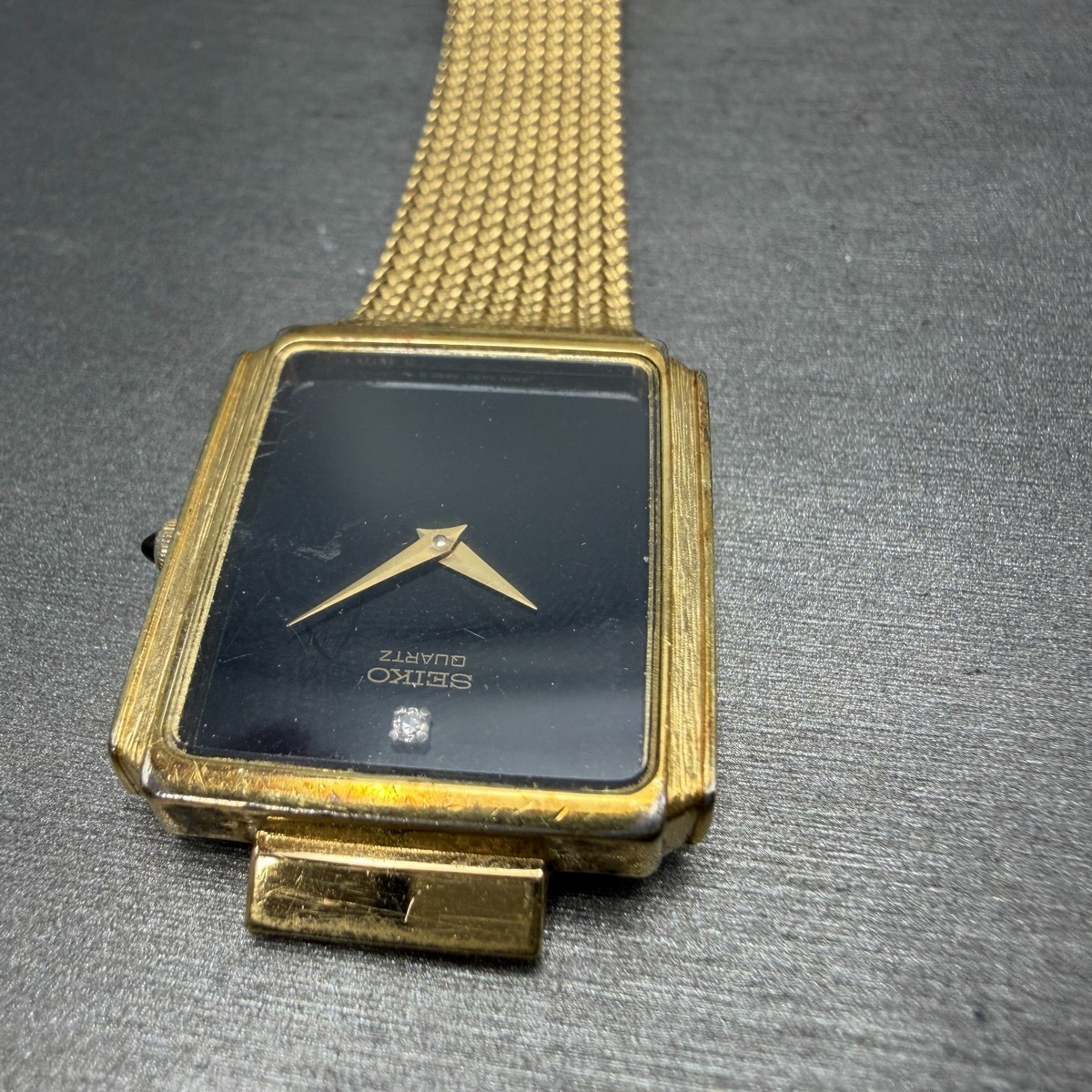 Seiko Tank Watch Men 25mm Black Dial Gold Tone Rectangle READ