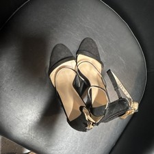 Black Suede Strappy Open Toe Stiletto Ankle Strap Zip Heels