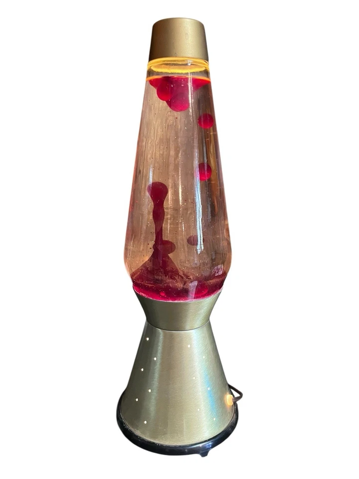 Vintage 1970s Lava Lite Lamp Gold STARLIGHT Red Wax 17" Works Great! - Image 3 of 4
