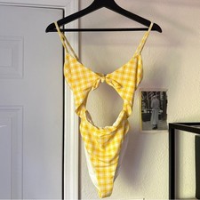 VERONICA BEARD yellow white gingham plaid cutout one piece swim beach swimsuit