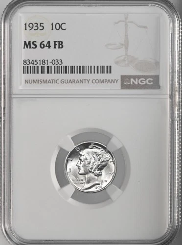 1935-P  10C  MERCURY SILVER DIME  "FULL BANDS"  NGC MS64 FB #8345181-033