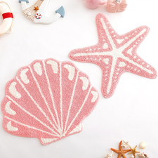 2 Pcs Beach Bathroom Rugs Seashell Starfish Bath Mat Preppy Rug Cute