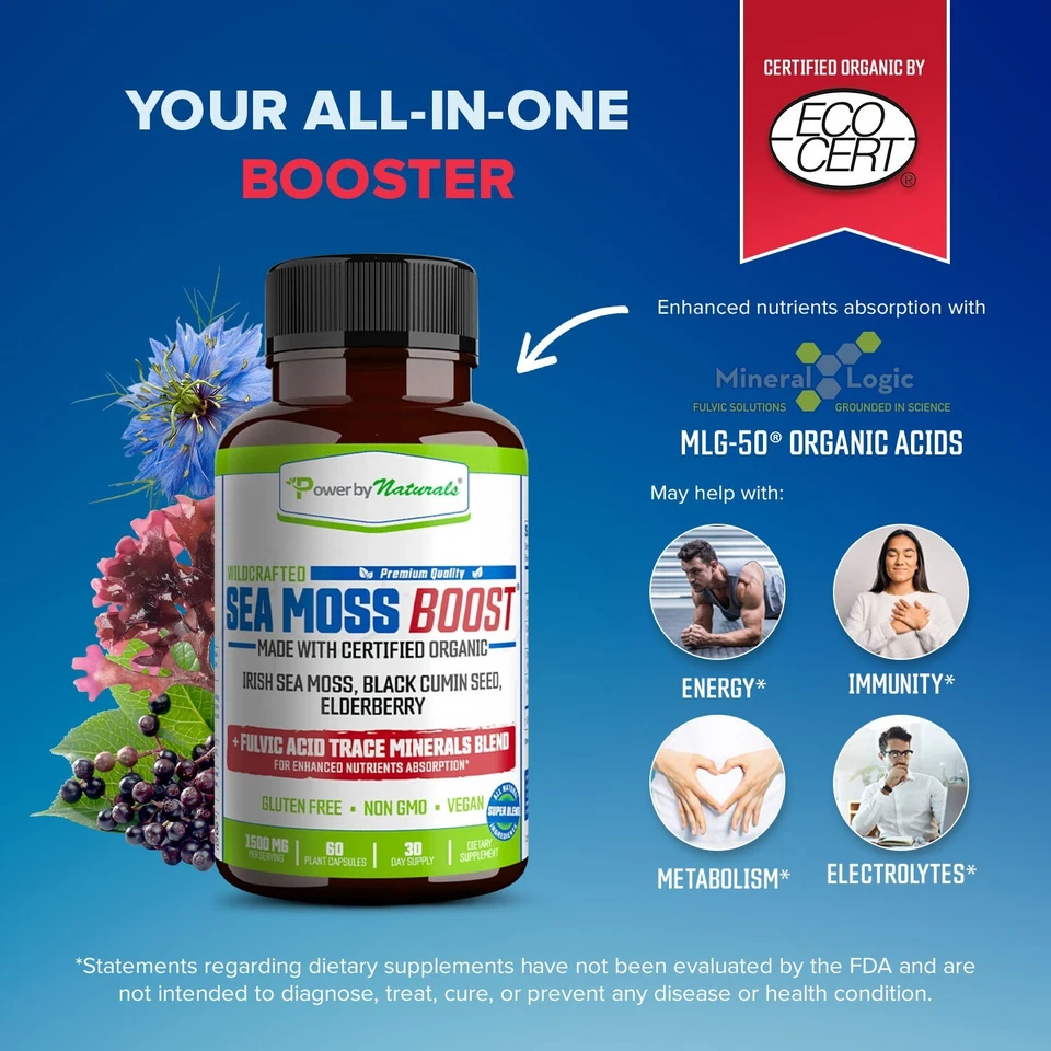 Certified Organic Sea Moss, Black Seed Oil, Elderberry + Fulvic Acid Mineral-USA - Image 3 of 4