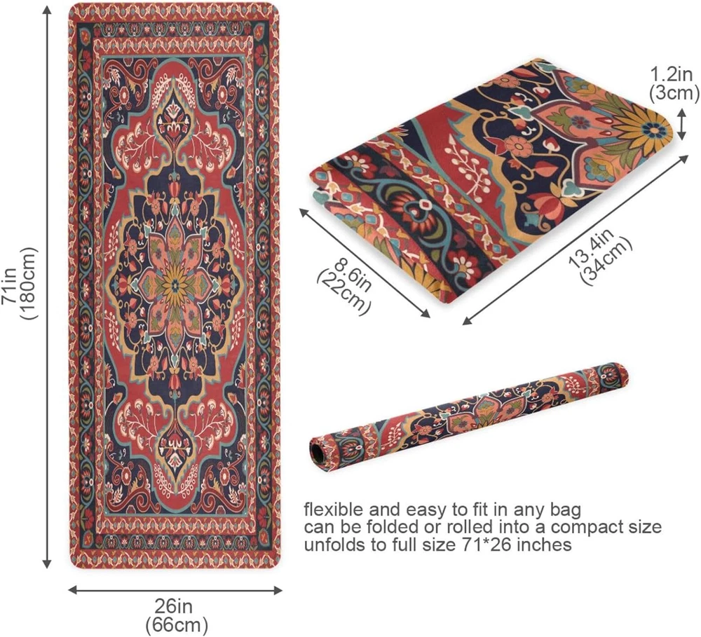 Eco-Friendly Non-Slip Foldable Red Persian Design Yoga Fitness Mat