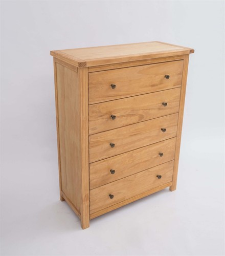 Chest of Drawers 5 Drawer Oak-effect Bedroom Furniture Storage Country Wood Unit - Picture 3 of 9