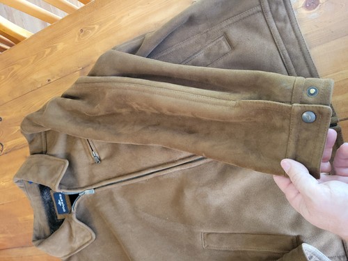 Vintage X Large Dockers Mens Brown Suede Zip Jacket Classic Look Faux Fur Lined - Picture 7 of 17