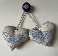 Pair of Heart Door Hangers in John Lewis Nightingales Fabric in China Blue
